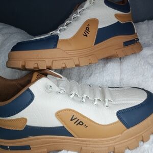 VIP Men's White and Tan Sneakers